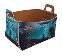 Eslifey Petit panier de rangement pliable 21,6 x 14 x 13 cm - Panier pliable avec poignées pour étagères, chambre d'enfant, placard, rangement, buanderie - Couple de baleines fantastiques amoureux