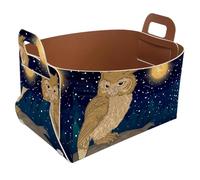 Eslifey Petit panier de rangement pliable avec poignées pour étagères, chambre d'enfant, placard, rangement, buanderie - Chouette avec pleine lune - 21,6 x 14 x 13 cm