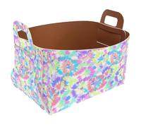 Eslifey Petit panier de rangement pliable de 21,6 x 14 x 13 cm - Panier pliable avec poignées pour étagères, chambre d'enfant, placard, rangement, buanderie - Cercle tie-dye