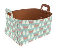 Eslifey Petit panier de rangement pliable de 21,6 x 14 x 13 cm - Panier pliable avec poignées pour étagères, chambre d'enfant, placard, rangement, buanderie - Motif rennes et pins