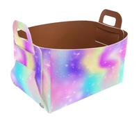 Eslifey Petit panier de rangement pliable de 21,6 x 14 x 13 cm - Panier pliable avec poignées pour étagères, chambre d'enfant, placard, rangement, buanderie - Motif fantaisie fée arc-en-ciel en maille
