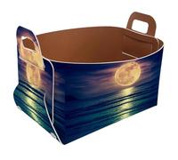 Eslifey Petit panier de rangement pliable de 21,6 x 14 x 13 cm - Panier pliable avec poignées pour étagères, chambre d'enfant, placard, rangement, buanderie - Ciel coloré, super pleine lune sur fond