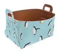 Eslifey Petit panier de rangement pliable de 21,6 x 14 x 13 cm - Panier pliable avec poignées pour étagères, chambre d'enfant, placard, rangement, buanderie - Motif pingouin mignon et glace