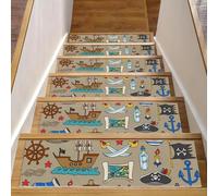 Eslifey Pirates Adventures Lot de 15 tapis d'escalier d'intérieur antidérapants pour marches en bois, 76,2 x 20,3 cm, pour chiens, enfants, personnes âgées avec adhésif réutilisable