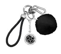Eslifey Porte-clés pompon satanisme, pentagramme, boule en fourrure artificielle, accessoires duveteux, breloque de sac de voiture, cadeau pour femme, multicolore 1, One Size 3x3cm