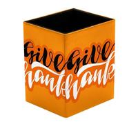 Eslifey Pot à crayons carré pour bureau, « Give Thanks Happy Thank Giving Day », pot à stylos, pinceaux de maquillage, support d'affichage de bureau, organisateur de papeterie pour la maison, le