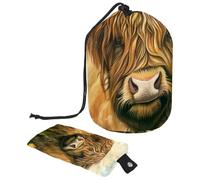 Eslifey Sac à cosmétiques avec cordon de serrage, sac de maquillage portable en forme de tonneau, fleurs de vache des Highlands, grande capacité, étanche, multifonction, sac de toilette, multicolore,