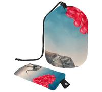 Eslifey Sac à cosmétiques avec cordon de serrage, sac de maquillage portable en forme de tonneau, sac de maquillage de voyage portable, nez d'éléphant, ballons rouges, cœur, grande capacité, étanche,