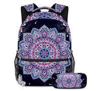 Eslifey Sac à dos d'école, trousse à crayons avec motif attrape-rêves et plumes pour étudiants, multicolore 2, pencil case:7.5x3x1.5in/backpack:11.5x8x16 in, Sacs à dos de jour