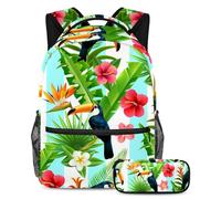 Eslifey Sac à dos d'école, trousse à crayons motif toucan pour étudiants, multicolore 2, pencil case:7.5x3x1.5in/backpack:11.5x8x16 in, Sacs à dos de jour