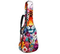 Eslifey Sac de transport pour guitare acoustique, motif éclaboussures de tigre et fleurs, bandoulière réglable, 101,6 cm, 104,1 cm, 106,7 cm, multicolore, 42.9x16.9x4.7 in, Organiseur de sac