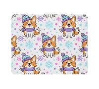 Eslifey Tapis de souris rectangulaire, joli chien corgi gallois dans un chapeau, écharpe avec motif flocons de neige, tapis de souris de bureau étendu avec base en caoutchouc antidérapant, tapis de