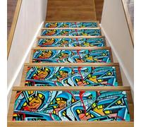 Eslifey The Doodle Lot de 15 tapis d'escalier antidérapants pour marches en bois pour chiens, enfants, personnes âgées avec adhésif réutilisable 76,2 x 20,3 cm