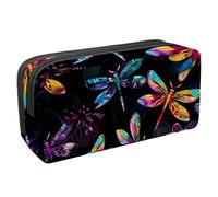 Eslifey Trousse à crayons, motif libellules colorées foncées, grande capacité, multicolore 1, 2.3x8.2x3.9in/6x21x10cm, Trousse de beauté