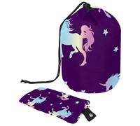 Eslifey Trousse à maquillage avec cordon de serrage, sac de maquillage portable en forme de tonneau, motif licorne magique, étoile et grande capacité, étanche, sac de toilette multifonctionnel,