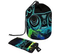 Eslifey Trousse de maquillage de voyage - Multifonctionnelle - Organiseur rond - Motif manette de jeu - Bleu, multicolore, 9.9x6.9in/25.2x17.6cm