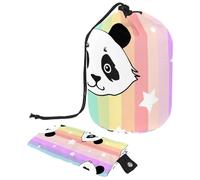 Eslifey Trousse de maquillage de voyage - Multifonctionnelle - Organiseur rond - Motif panda et rayures arc-en-ciel, multicolore 1, 9.9x6.9in/25.2x17.6cm