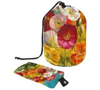 Eslifey Trousse de maquillage de voyage - Multifonctionnelle - Organiseur rond - Poche de rangement - Coquelicots aquarelle, multicolore, 9.9x6.9in/25.2x17.6cm