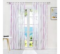 ESLIR Rideau à passants transparent - Motif vagues - En voile - Violet - 140 x 225 cm - 1 pièce