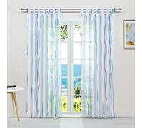 ESLIR Rideaux avec passants, Rideaux, Voile transparent à motifs ondulés, Bleu, l140 x H225 cm, 1 pièce