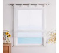 ESLIR Store romain avec passants - Rideau de cuisine - Blanc - 120 x 155 cm | Store transparent à passants, voile moderne, 1 pièce, rideaux unis, stores pour intérieur, cuisine, salon, store à ruban