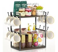 EsLuker.ly Organiseur de bar à café à 2 niveaux pour la maison, le bureau, support de tasses multifonctionnel, support de présentation, étagère de rangement d'accessoires de station de café avec 12