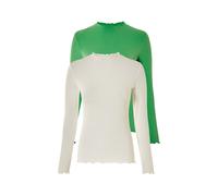 esmara® Lot de 2 t-shirts à manches longues côtelés femme (vert/blanc, XL(46/48))
