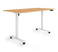 ESMART ETX-121WM 160x80cm Décor érable Bureau Assis-Debout Ergonomique sur roulettes réglable en Hauteur électriquement 78,5-128,5cm 3X Mémoire Rappel d'activité Démarrage/arrêt en Douceur