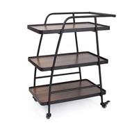 esmen 3-Tier Wine Cart Bar with Lockable Wheels, Metal Storage Trolley for Meal Side & Drinks Serving(Walnut)
