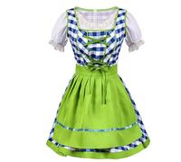 esmen Ensemble jupe et tablier for l'Oktoberfest, robe à carreaux bordée de dentelle, tenue de théâtre et d'Halloween à fermeture éclair Chemises basses(Groen,Small)