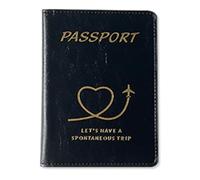 esmen Étui Passeport en Cuir Estampé Or,PU Cousu Main pour Voyageurs Fréquents-Protection Élégante et Durable(Svart)