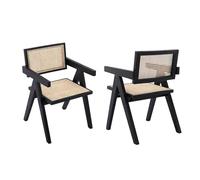 esmen Farmhouse Rattan Dining Chairs Set of 2, Armchair with Back & Seat for Bedroom Patio Balcony Kitchen(Svart)