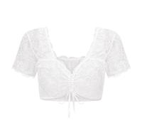 esmen Hauts pour femmes Chemisier blanc ultra court en dentelle for femme, col en V profond, transparent, manches à lacets réglables, style français Chemises basses(X-Large)