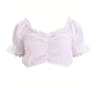 esmen Hauts pour femmes Chemisier Dirndl élégant for l'Oktoberfest Chemisier blanc en dentelle à col en V avec manches bouffantes et volants en maille for costume allemand Chemises basses(M)