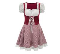 esmen Hauts pour femmes Costume de soubrette sexy for l'Oktoberfest de Munich, jupe à carreaux avec manches bouffantes et gilet en velours, taille S à XXXL, for femme Chemises basses(Rot,Small)