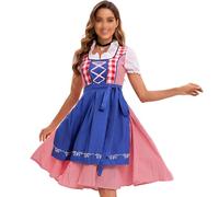 esmen Hauts pour femmes Costume traditionnel allemand d'Oktoberfest for femme, robe Dirndl authentique à carreaux, tenue de bière en polyester Chemises basses(Blauw,4XL)
