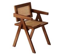 esmen Rattan Chair with Comfy Armrest, Solid Wood Dining for Outdoor Bedroom Living Room Kitchen Reading(Brown)