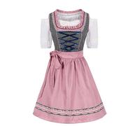 esmen Robe à pois noirs et blancs avec tablier rose et poignets en dentelle for femme, costume allemand d'Oktoberfest, tenue de festival de la bière(Large)