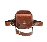 esmen Sac à bandoulière/taille multi-usages en cuir PU rétro, pochette banane rivets for Moto avec bandoulière Convertible Mains libres(Brown)