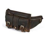 esmen Sac banane en cuir de vachette pleine fleur for homme, sac voyage rétro multi-poches, rangement extérieur, fermeture magnétique Mains libres