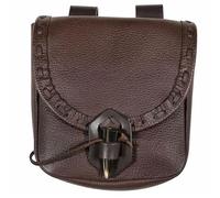 esmen Sac banane porte-monnaie médiéval, pochette en cuir PU fait main avec boucle corne et lien, accessoire de cosplay Renaissance for foires Mains libres(Brown)