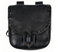 esmen Sac banane porte-monnaie médiéval, pochette en cuir PU fait main avec boucle corne et lien, accessoire de cosplay Renaissance for foires Mains libres(Svart)