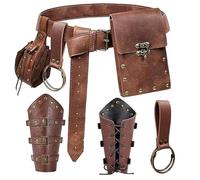 esmen Sac banane Steampunk avec pochette for téléphone, sac médiéval en cuir for costume de cosplay Renaissance, ceinture réglable, unisexe Mains libres(Brown)