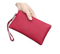 ESMENATZLS Porte-téléphone en cuir véritable de grande capacité pour femme avec fermeture éclair et dragonne, rose rouge, Taille unique