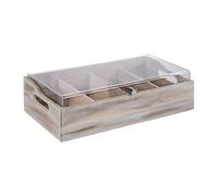 Esmeyer APS 11948 Range-couverts avec couvercle, 51 x 28 cm, hauteur 14,5 cm, bois d'acacia Vintage White, 4 compartiments de 26 x 11,5 cm chacun