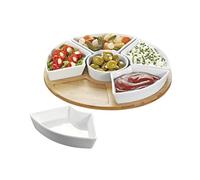 Esmeyer Caterado Susan Plateau de Service Rotatif avec 6 Bols en Porcelaine Blanche et Un Plateau en Bambou, 34 x 34 x 6,5 cm