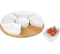 Esmeyer Caterado Susan Plateau de Service Rotatif avec 6 Bols en Porcelaine Blanche et Un Plateau en Bambou, 34 x 34 x 6,5 cm