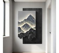 EsmjcQualion 3D Tableau Decoration Murale Peinture Avec Éclairage LED Décoration Murale Forêt De Montagne Suspendu Décor Grande Sculpture Pour Fond De Canapé Salon Entrée Galerie(Style-B,60 * 80 cm)