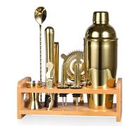 Esmula Ensemble de fabrication de cocktails de 750 ml avec support en bambou, kit de 12 shakers à cocktail pour boissons mixtes, ensemble d'outils professionnels en acier inoxydable pour barman -