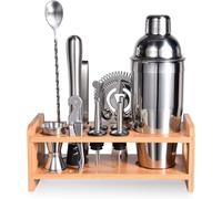 Esmula Kit shaker à cocktail, 750 ml, 12 pièces, en acier inoxydable, pour barman, professionnel, pour la maison, avec livret de recettes de cocktail (argenté)